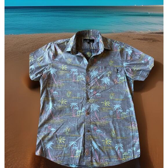 Hawaiian Shirt Mens Miami Vice 80s Reversible Palm Trees Tiki Molokai Surf Co - Picture 2 of 9